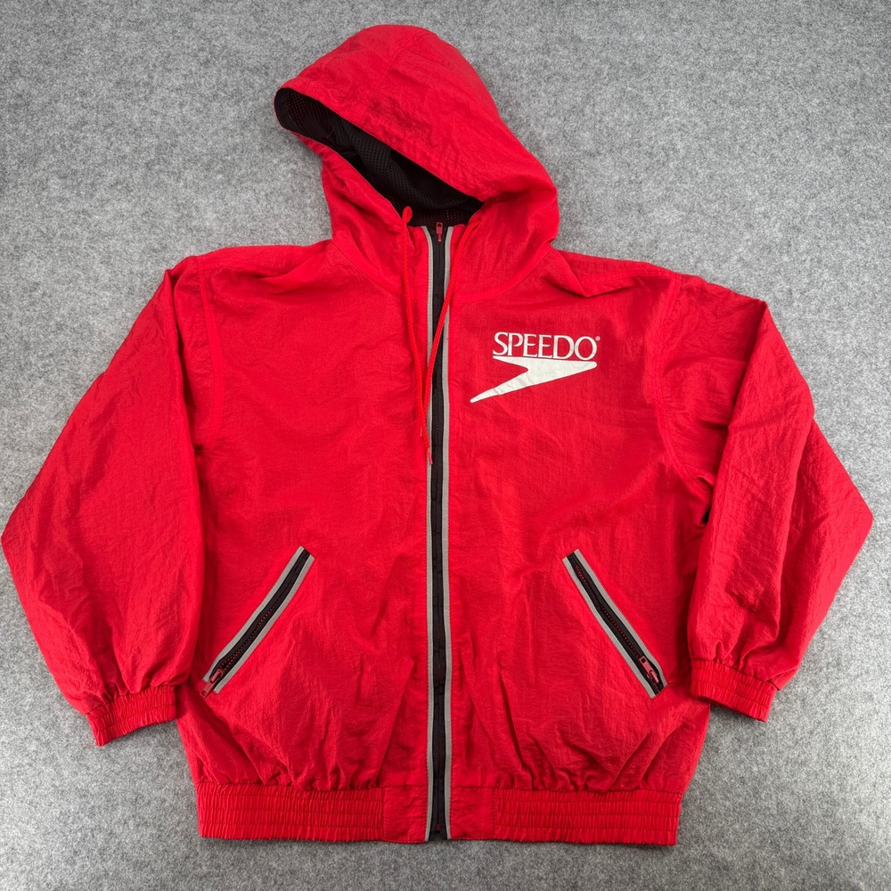 Speedo Jacket Mens Medium 940601 Red Authentic Fitness Windbreaker USA EUC